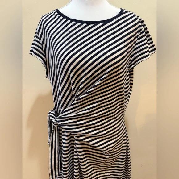 Talbots Classic Striped Black and Navy Cotton Pullover Dress - Picture 3 of 8